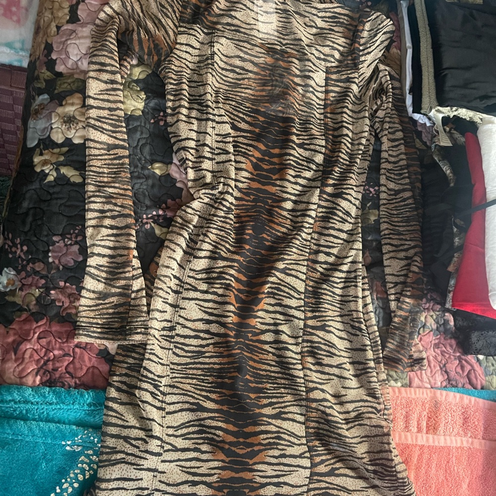 Topshop Tiger Stripe Dress in Black and Brown